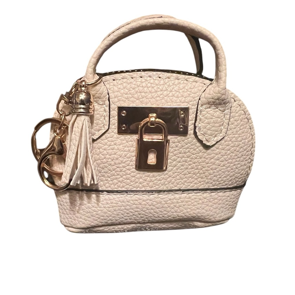 Cream Mini Bag Charm with Gold Lock and Tassel